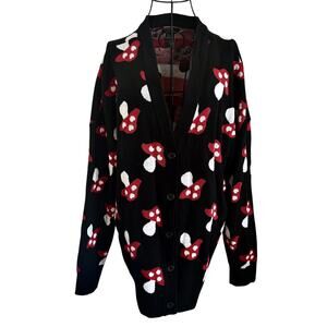 Thorn & Fable Polka Dot Muchroom Longline Knit Cardigan Sweater Whimsical Fairy